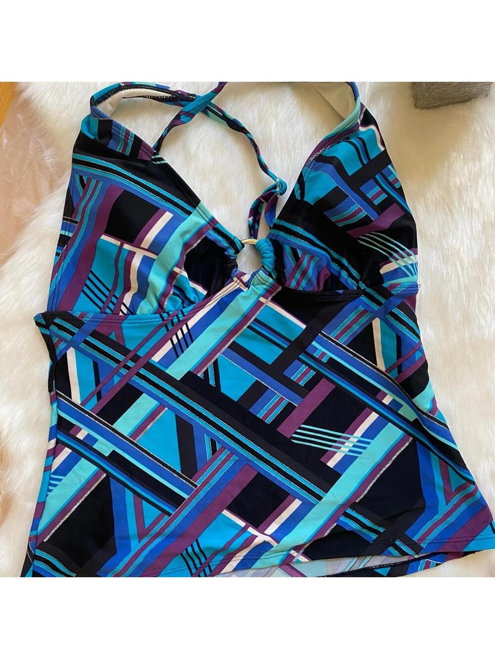 Wave Zone Women's Size 12 Geometric Print Halter Tankini Top